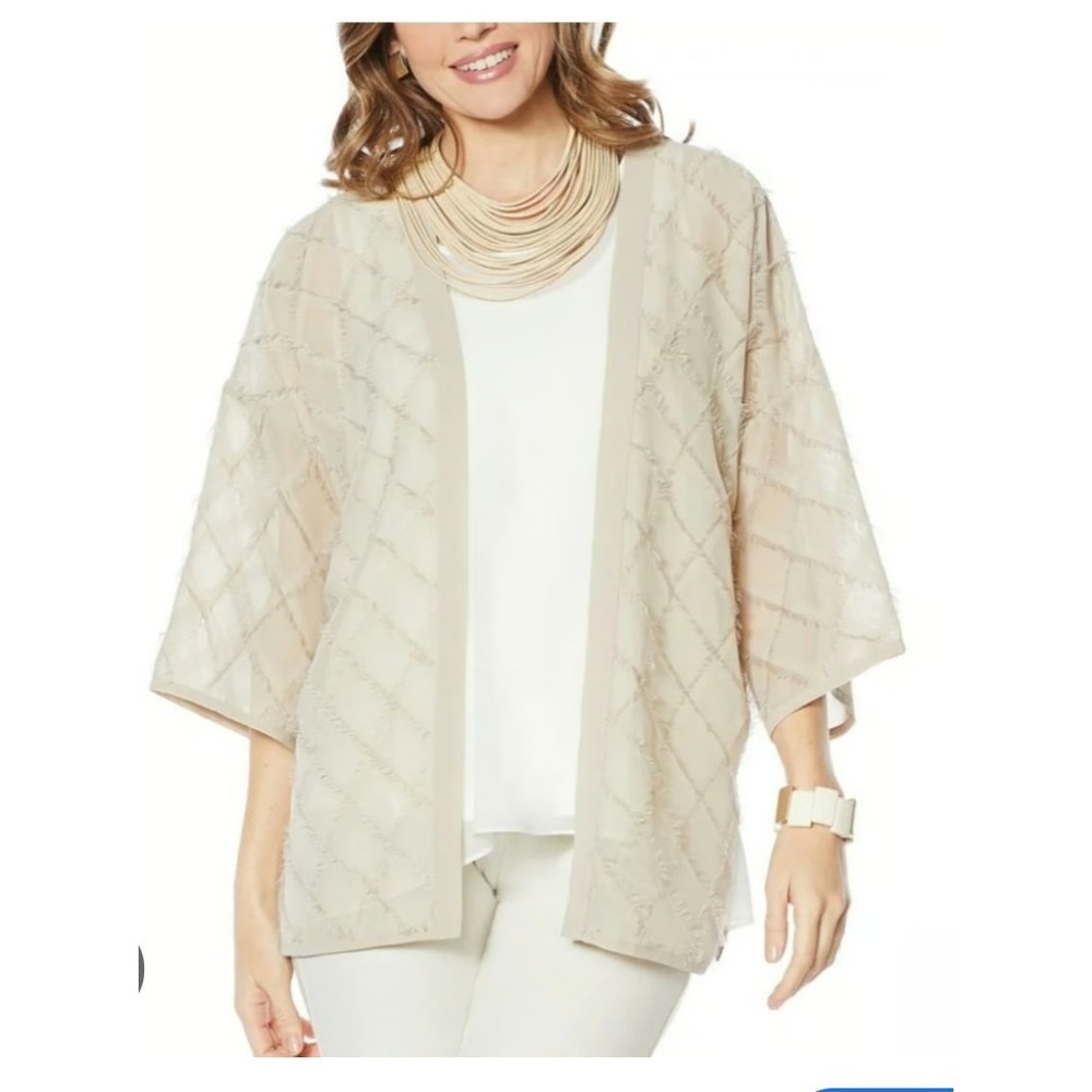 WynneLayers Summer Plisse Knit Kimono Topper Ivory 3xl NWT Lagenlook